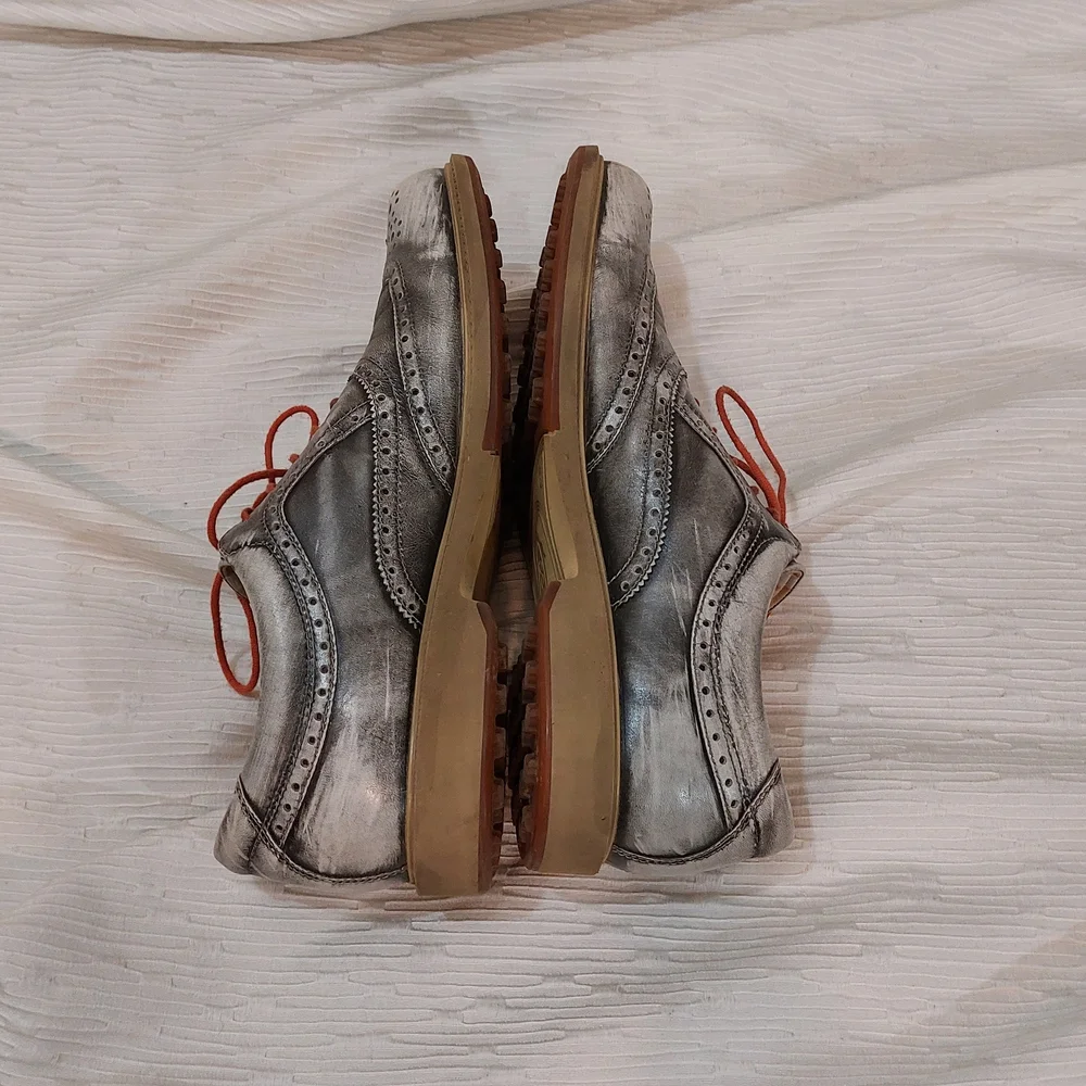 Ecco Men's Gray and Tan Oxfords with Red Laces EU 45